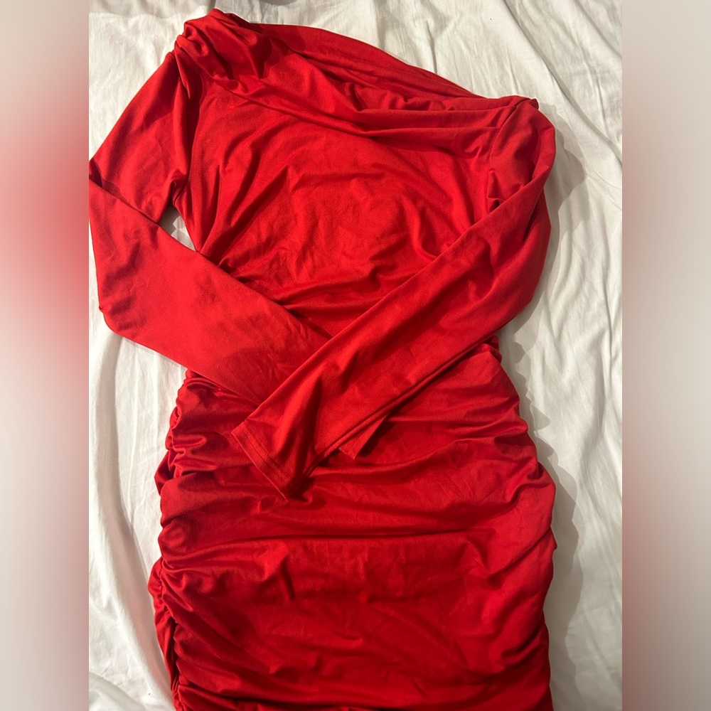 off the shoulder red dress